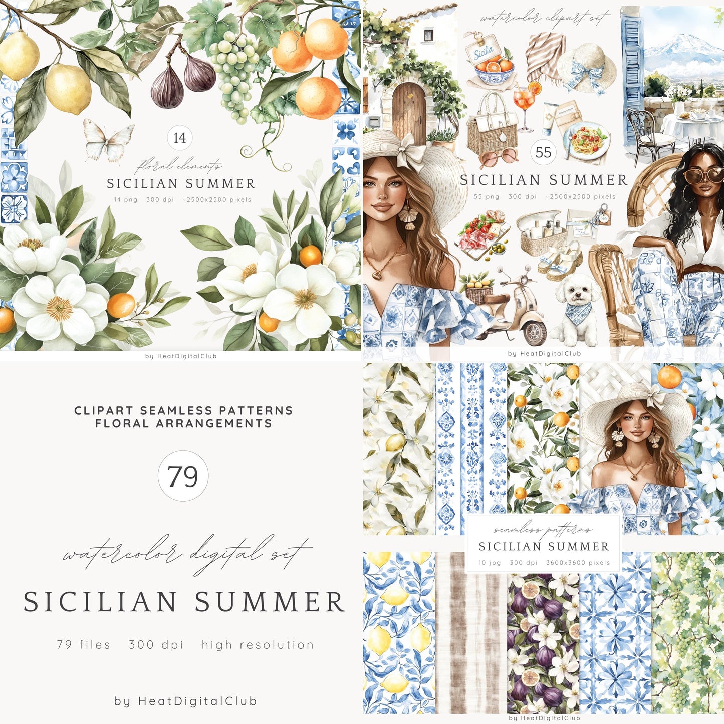 Sicilian Summer -Collection Bundle, Mediterranean Vacation, Italian | 79 PNG/JPEG