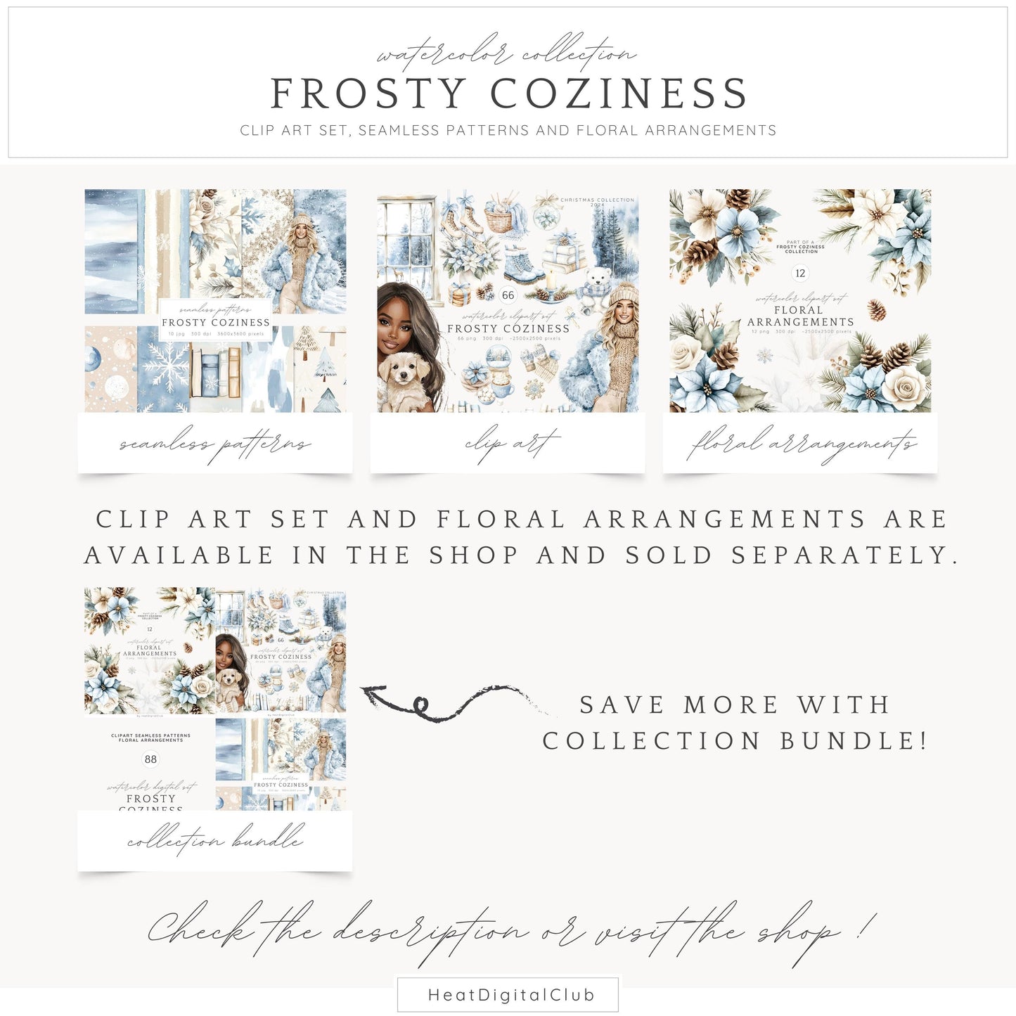Frosty Coziness - Seamless Patterns, Winter Rustic, Snowflakes | 10 JPEG