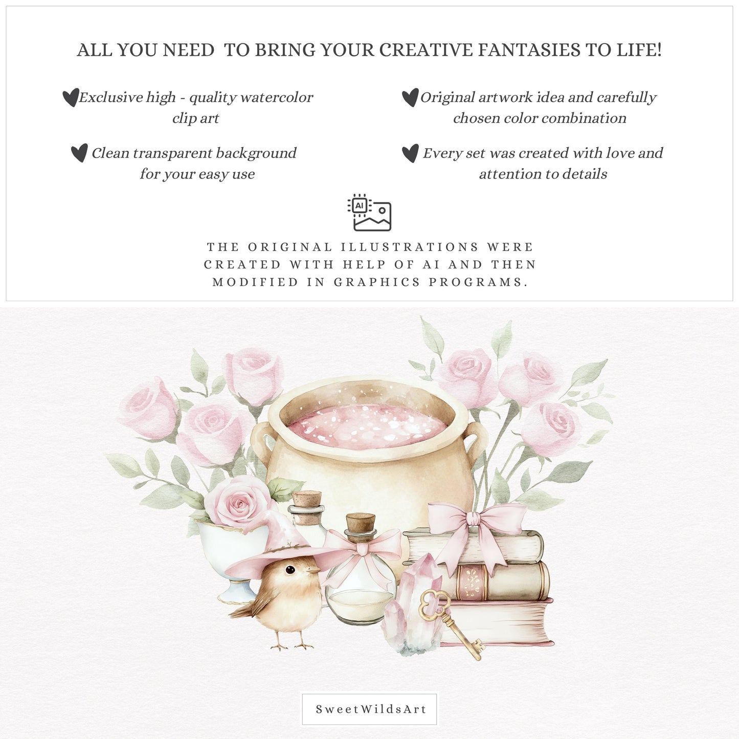 Pink Magic - Baby Animals Clipart, Cute Animal, Magic School, Wizard | 42 PNG