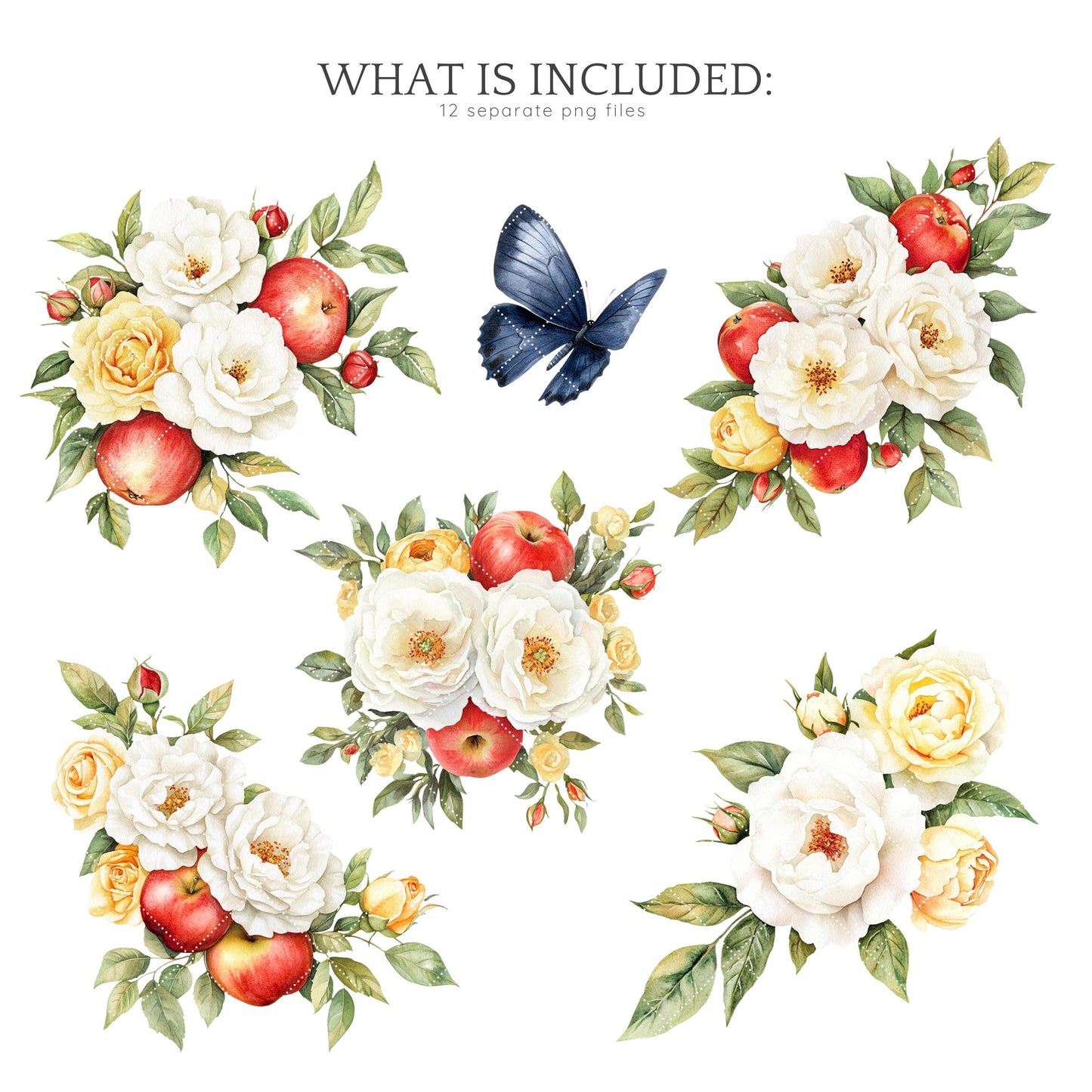 Modern Snow White - Floral Arrangements, White Peonies, Yellow Roses | 12 PNG