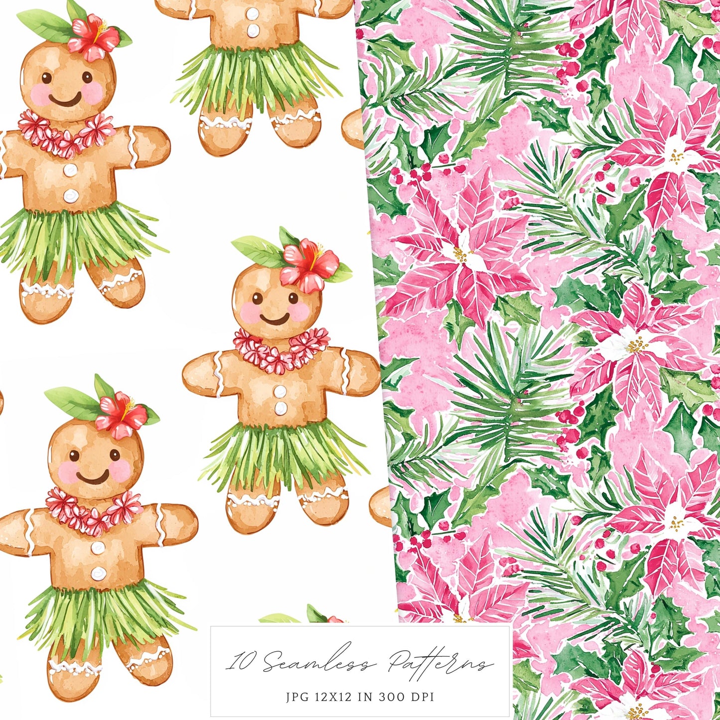 Hula Holidays - Seamless Patterns, Hawaiian Christmas, Ocean | 10 JPEG