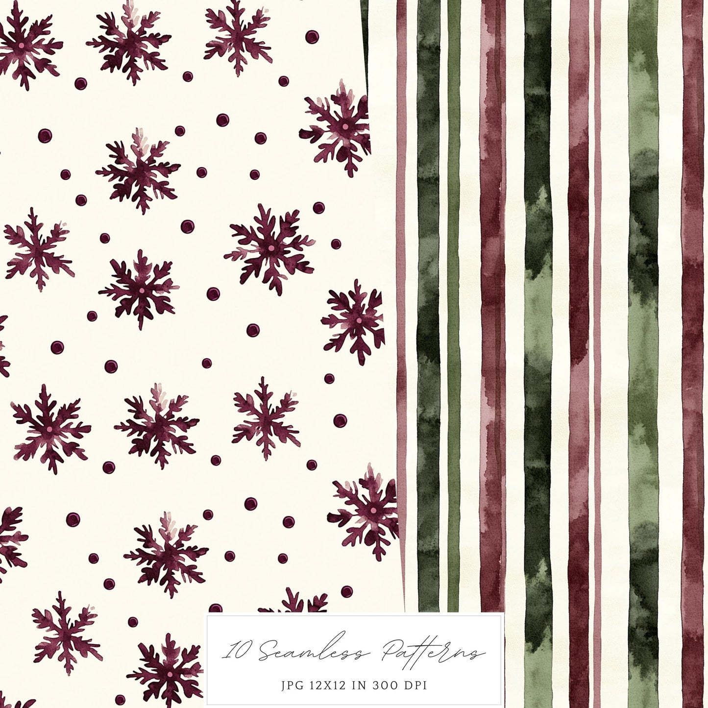 Joyful Time - Seamless Patterns, Winter Rustic, Snowflakes | 10 JPEG