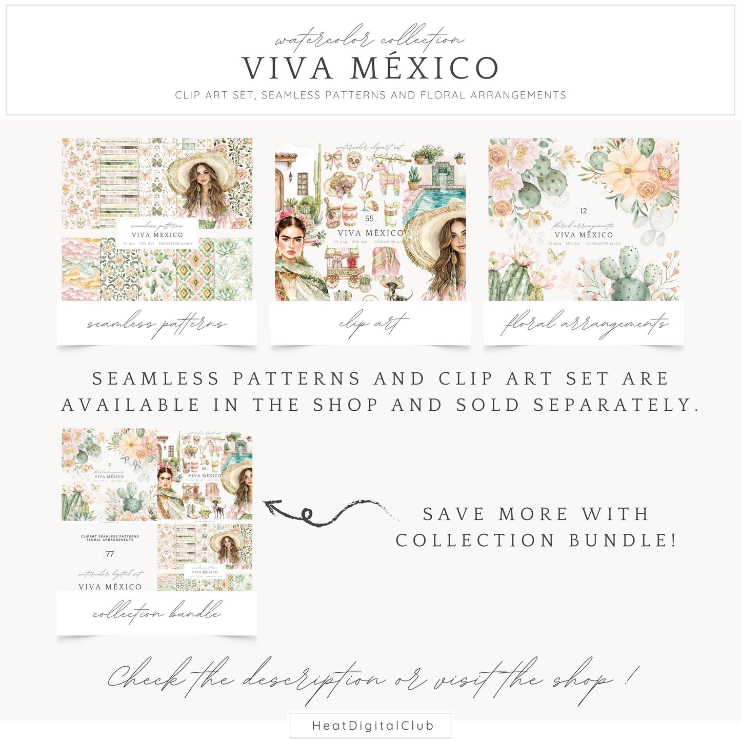 Viva Mexico - Floral Arrangements Clipart, Cinco De Mayo, Cactus | 12 PNG