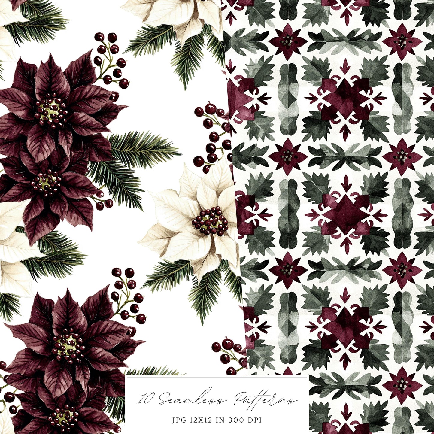 Joyful Time - Seamless Patterns, Winter Rustic, Snowflakes | 10 JPEG
