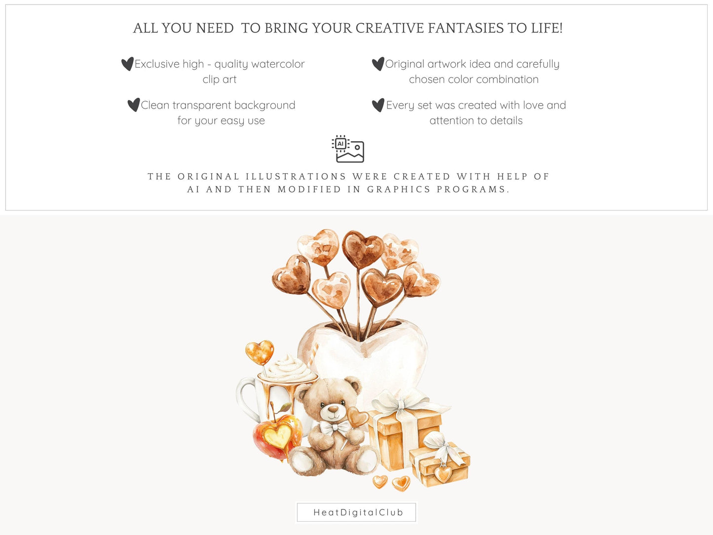 Caramel Love - Valentines Day Clipart, Romantic, Balloons | 53 PNG