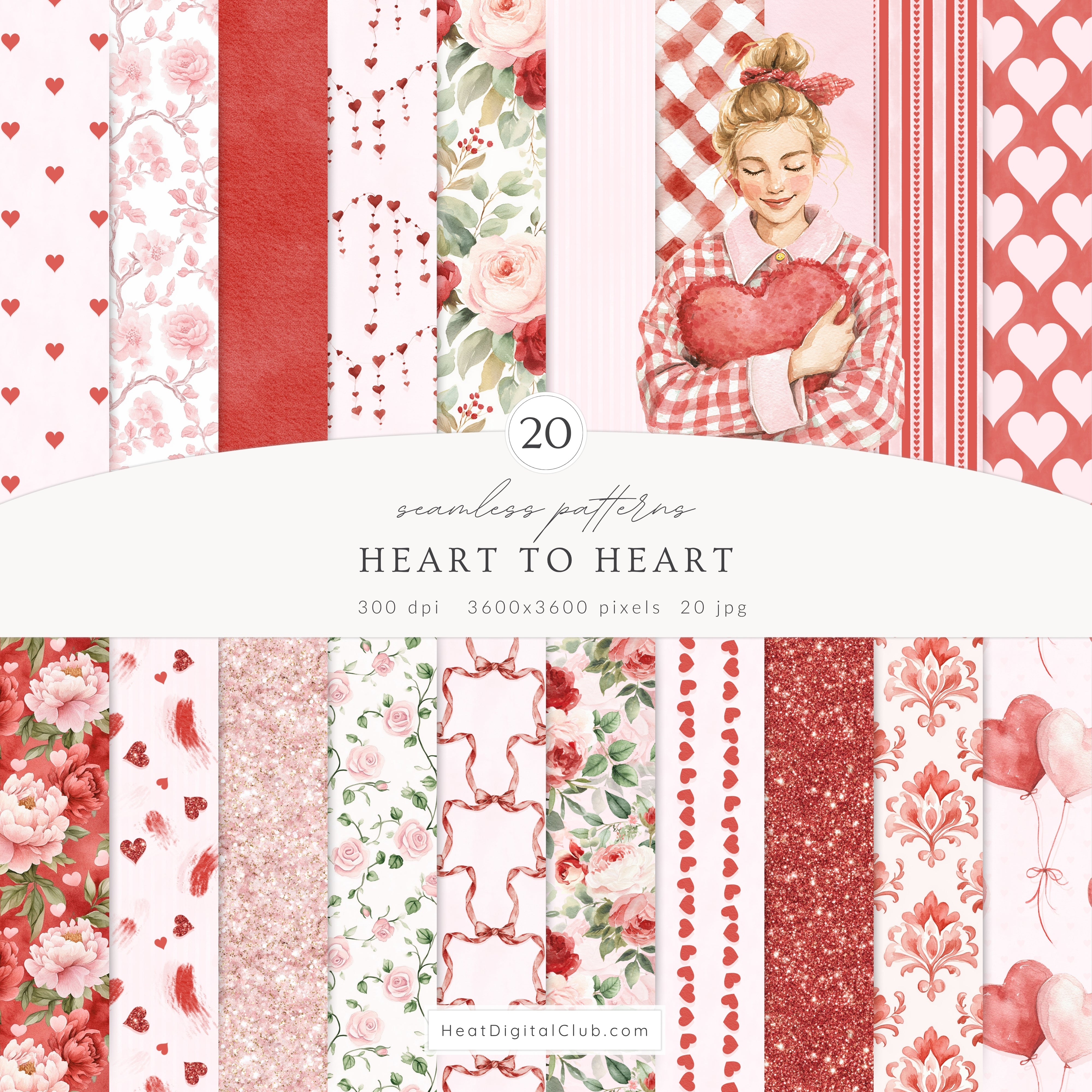 Heart to Heart - Valentine' Day Seamless Patterns, Red & Pink Romantic ...