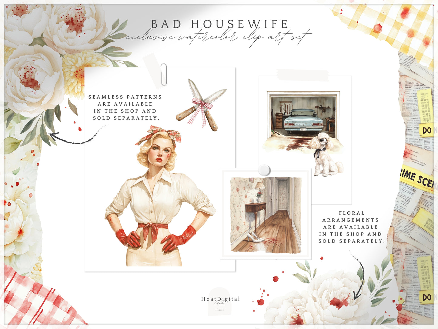 Bad Housewife - Retro Halloween Clipart, Housewife, Domestic Horror | 57 PNG
