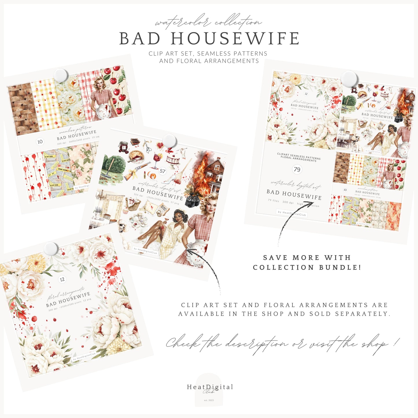 Bad Housewife - Seamless Patterns, Domestic Horror, Creepy Cute, Halloween | 10 JPEG