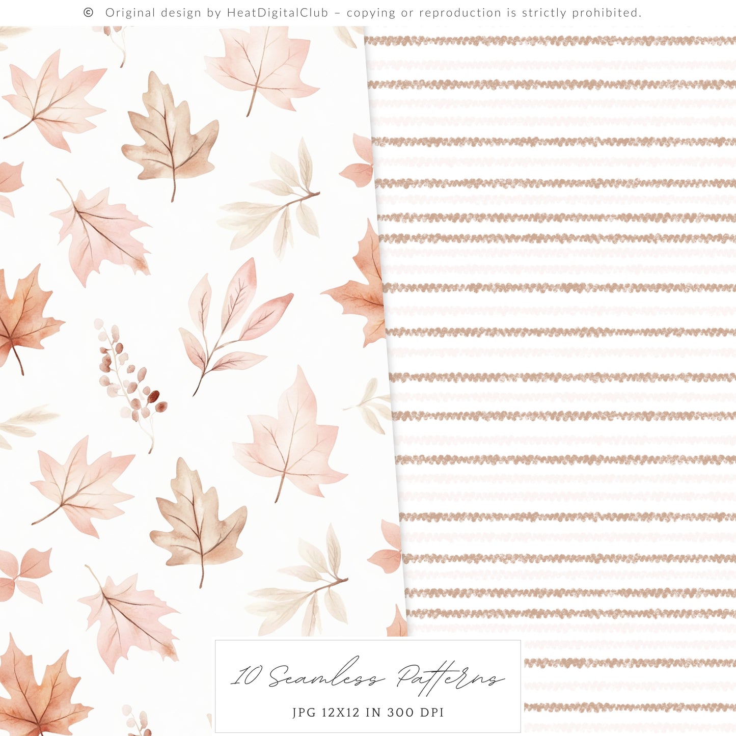 Falling Pretty - Seamless Patterns, Autumn, Pink Pumpkins | 10 JPEG