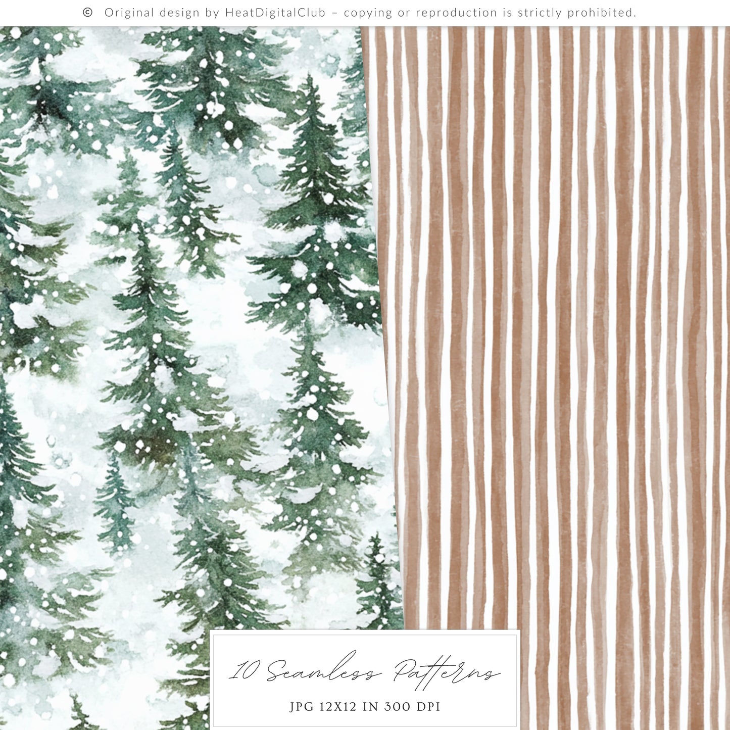 Winter Cocoa - Seamless Patterns, Cozy Elegant Christmas | 10 JPEG