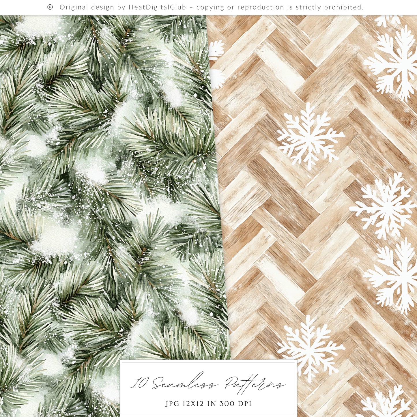 Warm Holidays - Seamless Patterns, Cozy Winter, Christmas, Poinsettia | 10 JPEG