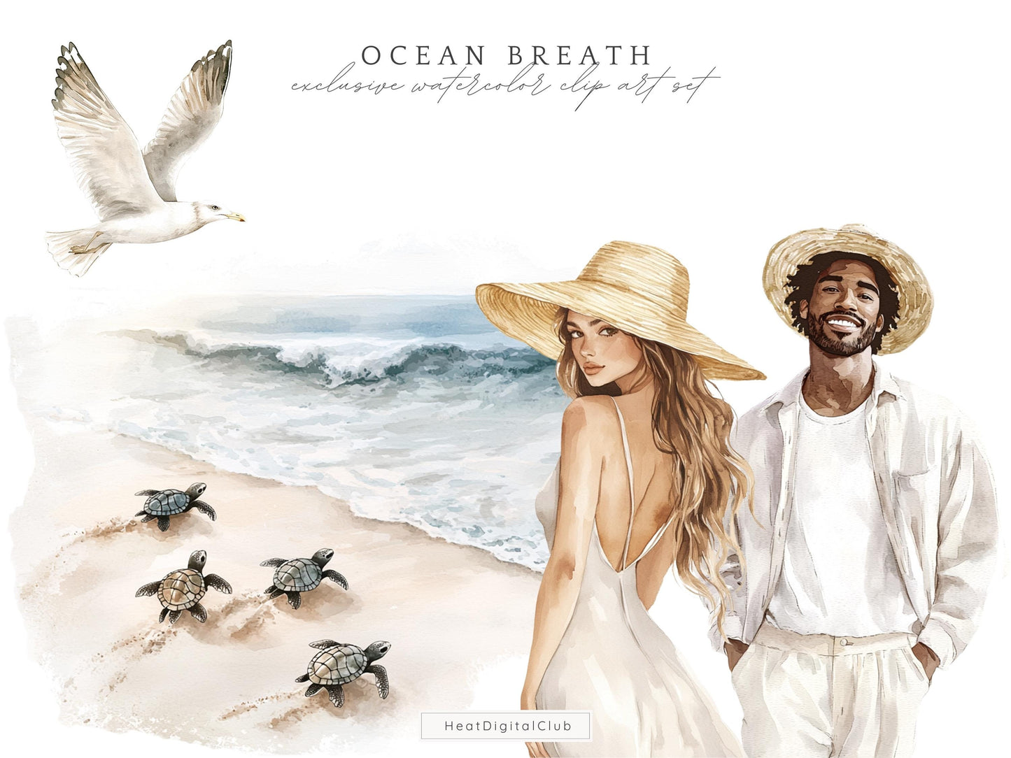 Ocean Breath - Neutral Summer Beach Clipart, Coastal Vacation | 60 PNG