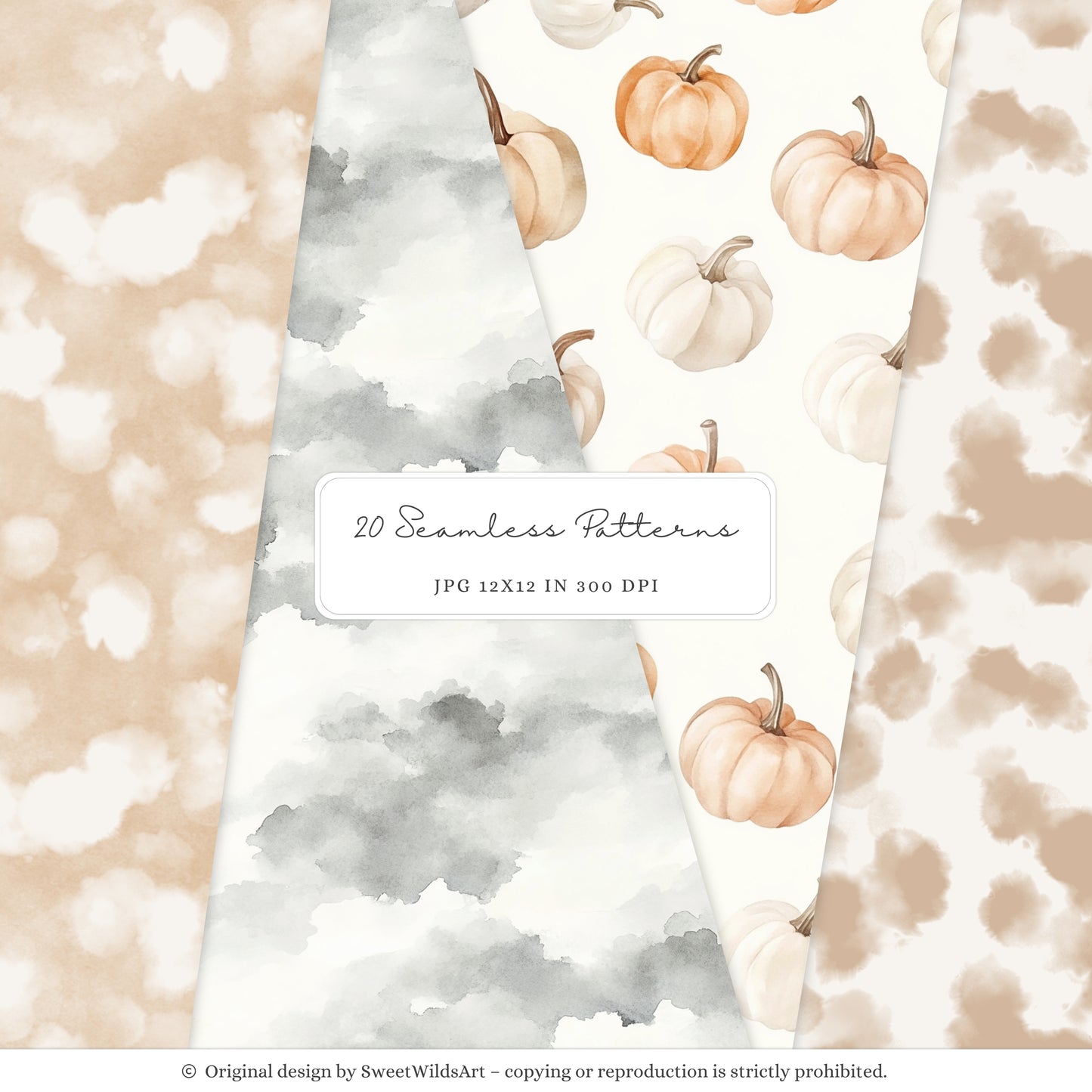 Autumn Season - Seamless Patterns, Cozy Fall, Pumpkins, Leaves, Knits, Plaid | 20 JPEG