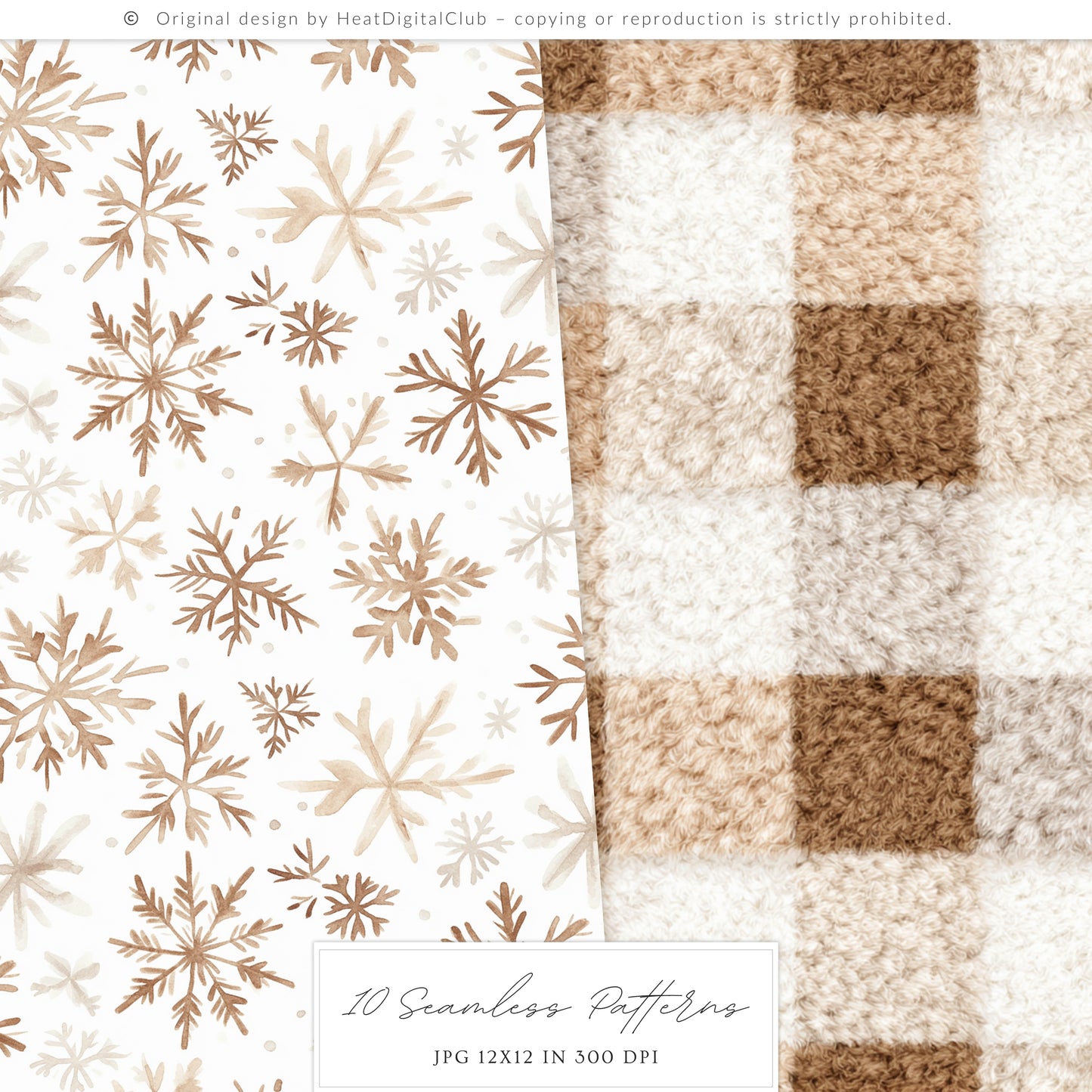 Winter Cocoa - Seamless Patterns, Cozy Elegant Christmas | 10 JPEG