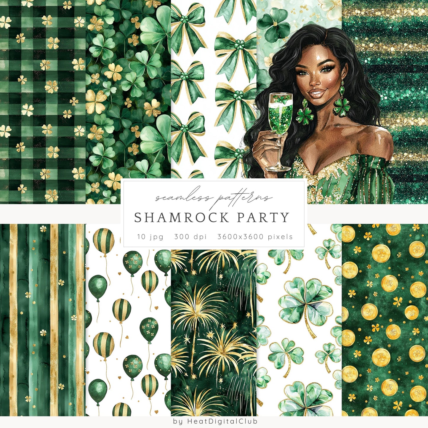Shamrock Party - Seamless Patterns, St. Patrick's Day, Floral | 10 JPEG