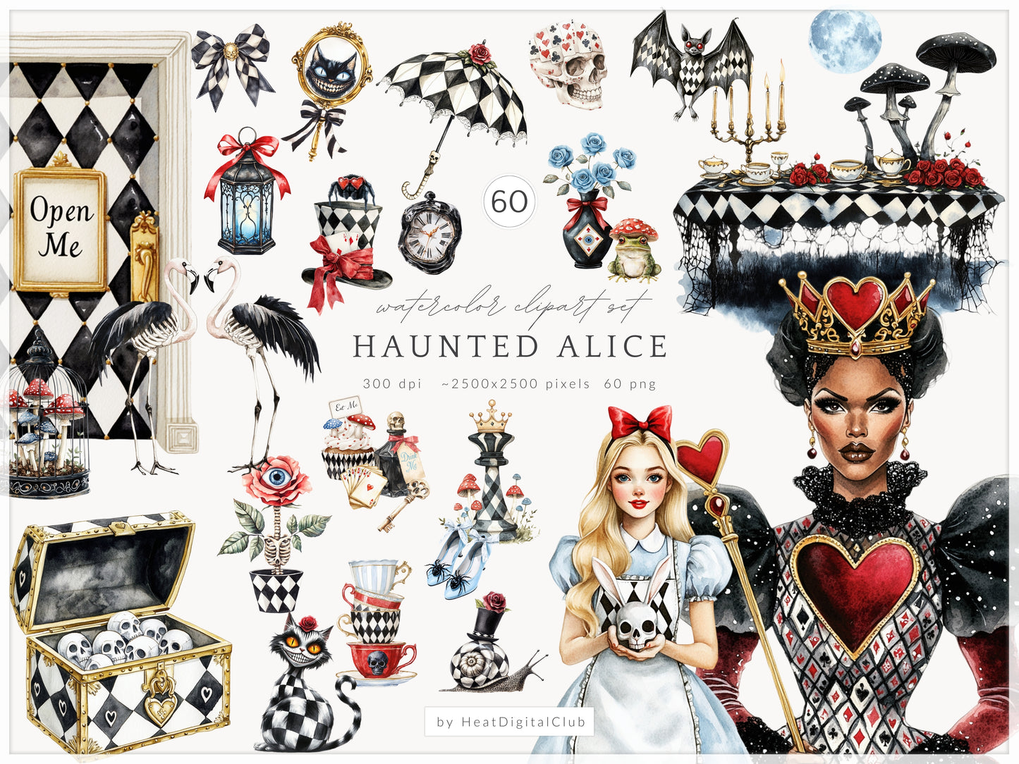 Haunted Alice - Collection Bundle, Halloween, Gothic Wonderland | 90 PNG/JPEG