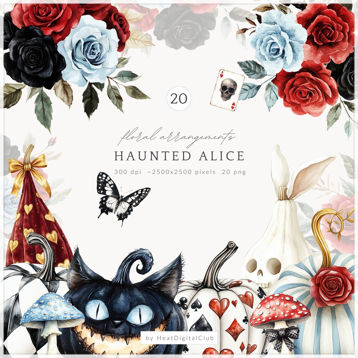 Haunted Alice - Collection Bundle, Halloween, Gothic Wonderland | 90 PNG/JPEG