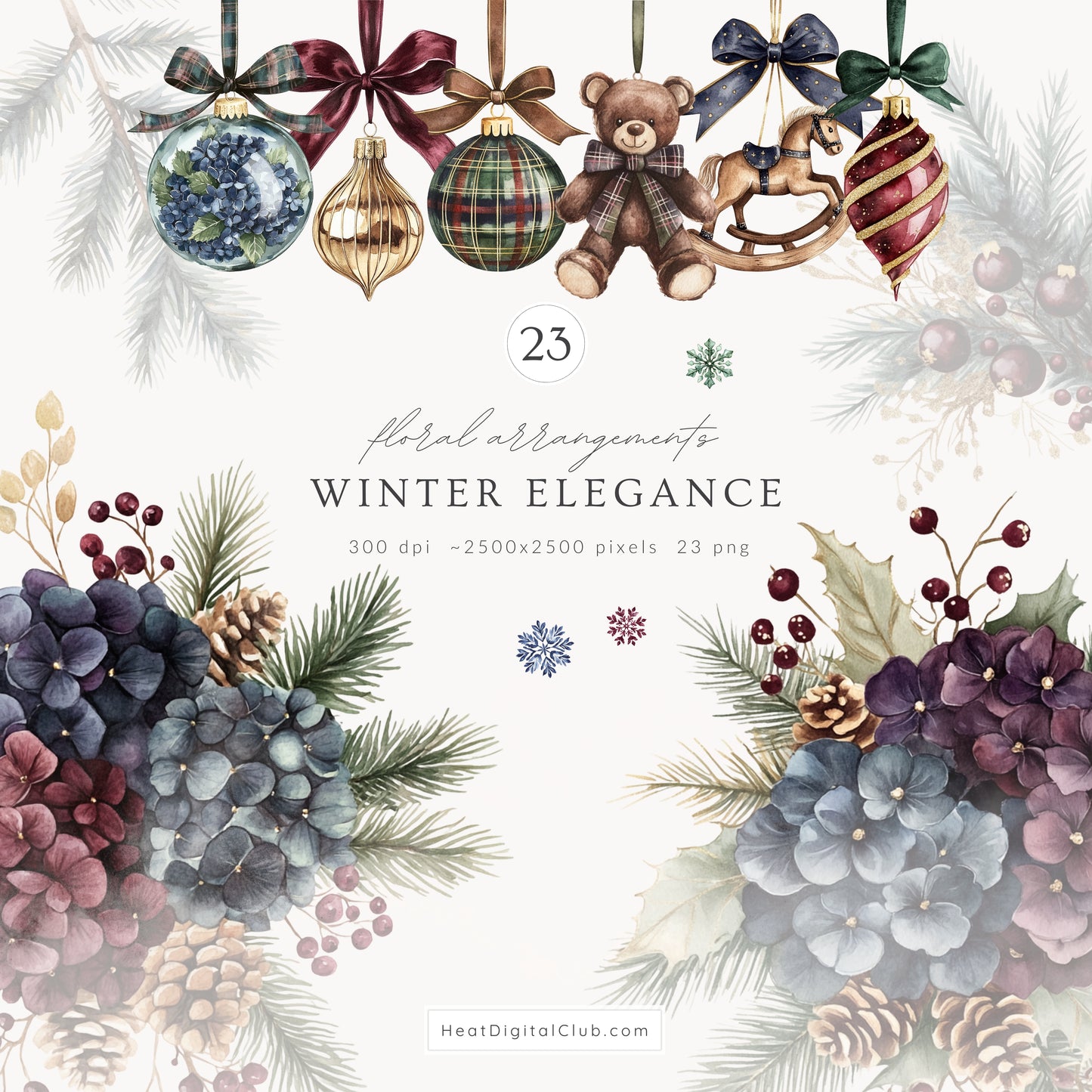 Winter Elegance - Watercolor Clipart, Aristocratic Christmas, Tartan Holiday, Cozy | 93 PNG/JPEG