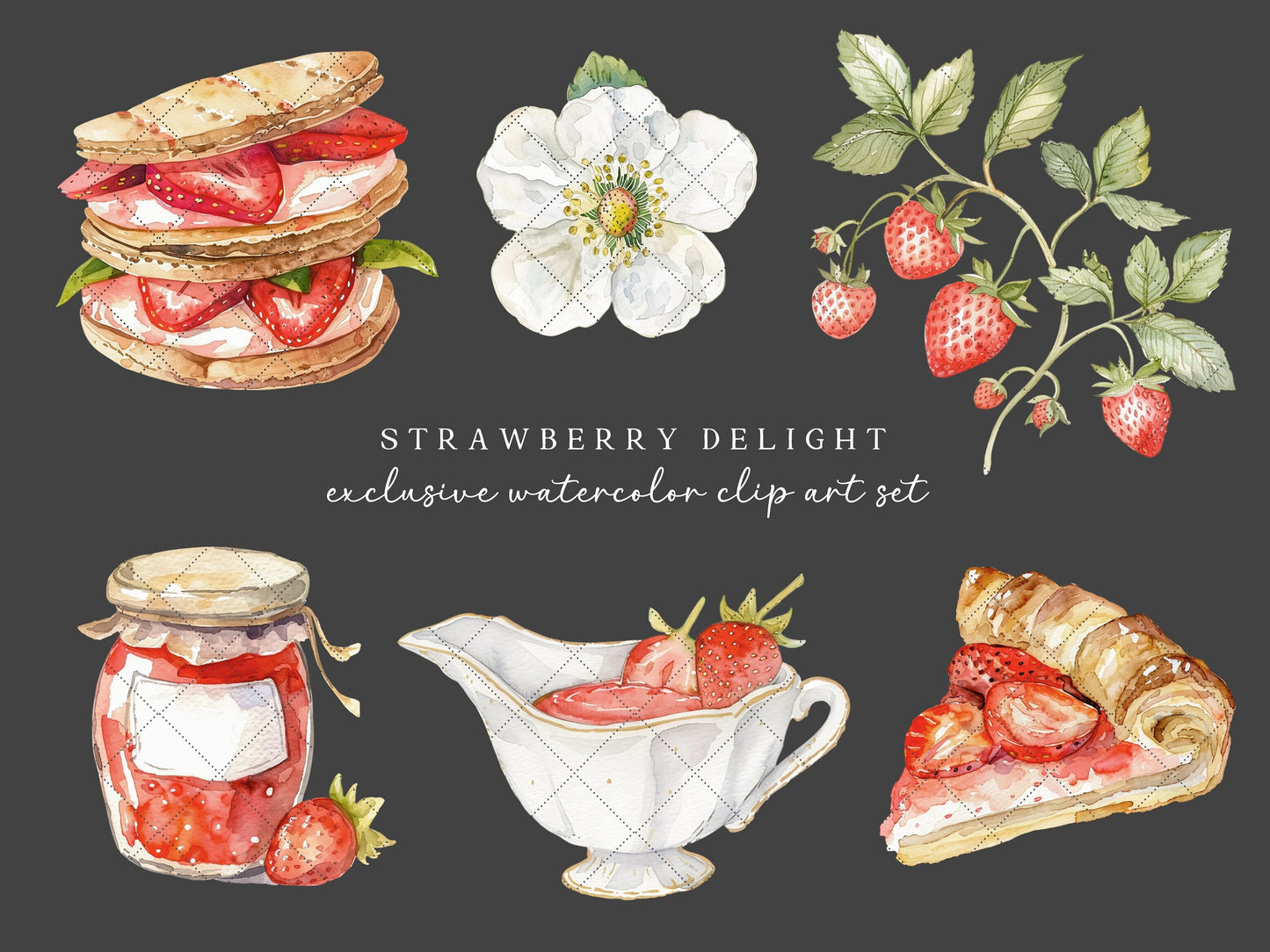 Strawberry Delight -Strawberries Clipart, Desserts, Ice Cream, Cupcake, Berries | 36 PNG