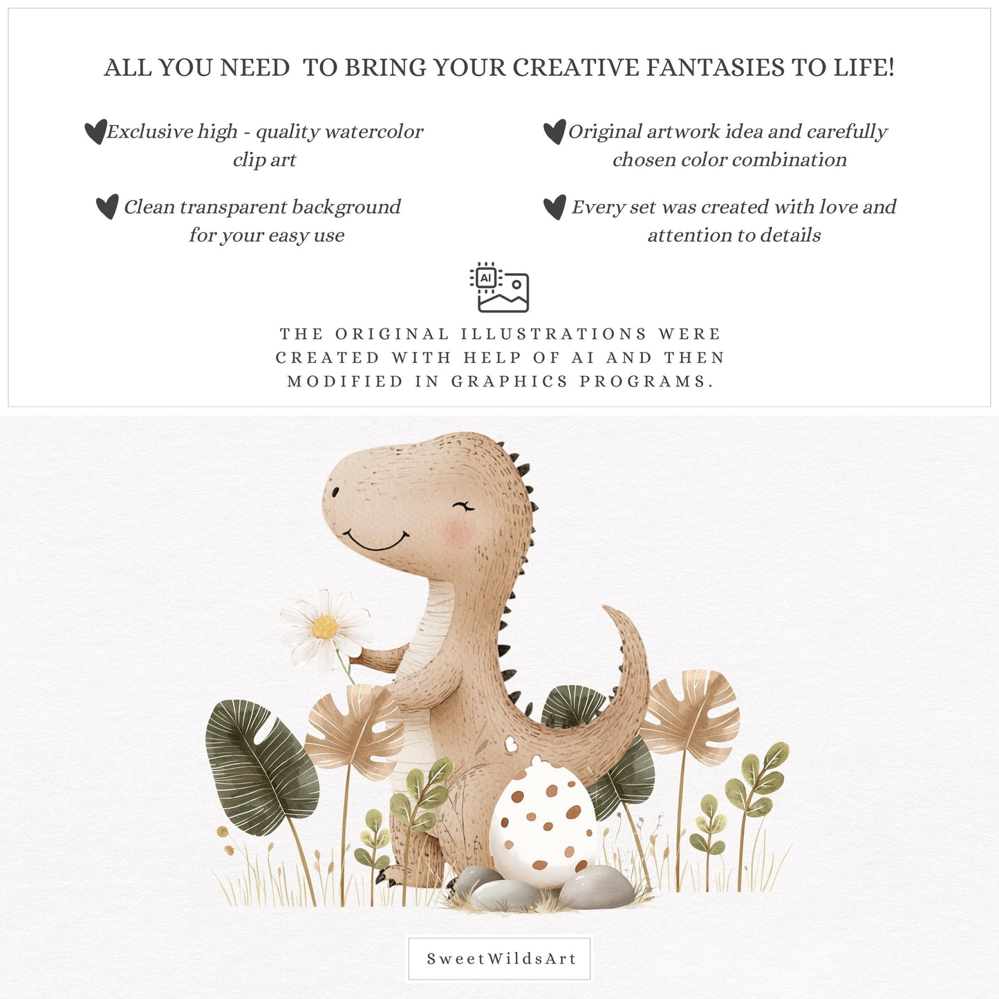 Baby T-Rex and his Friends - Cute Dinosaur Clipart, Dino Birthday, Nursery Art | 25 PNG