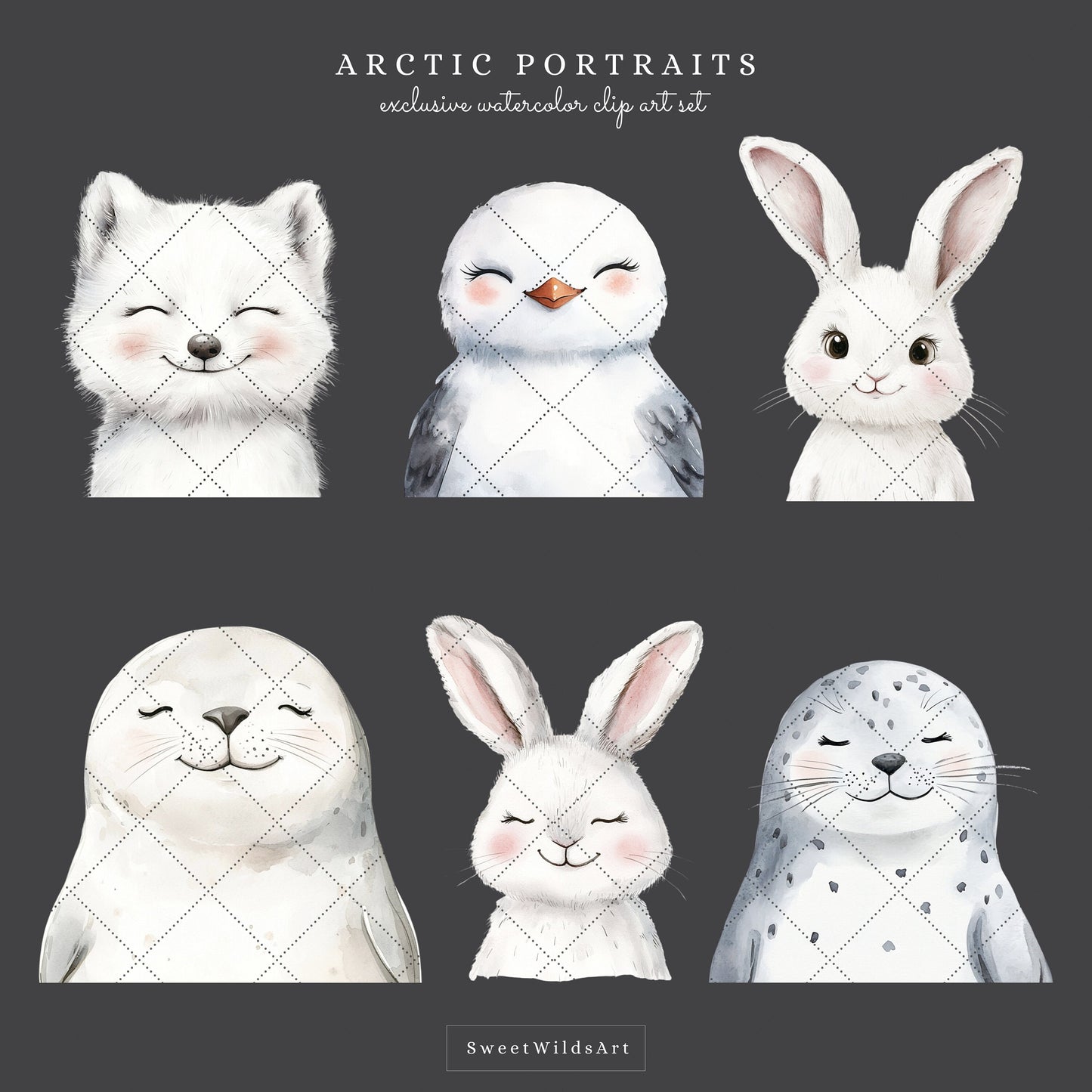 Arctic Portraits - Cute Animals Clipart, Winter Baby Shower, Polar Nursery | 20 PNG