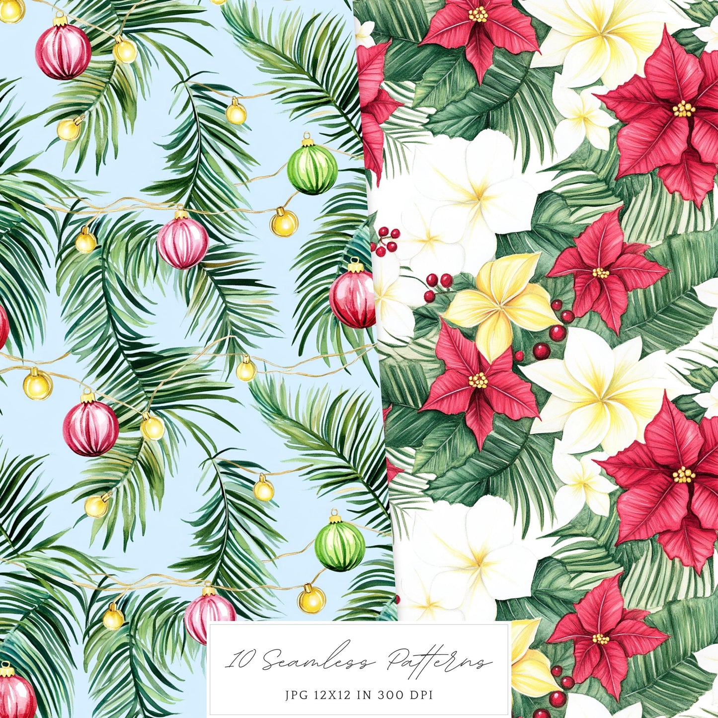Hula Holidays - Seamless Patterns, Hawaiian Christmas, Ocean | 10 JPEG