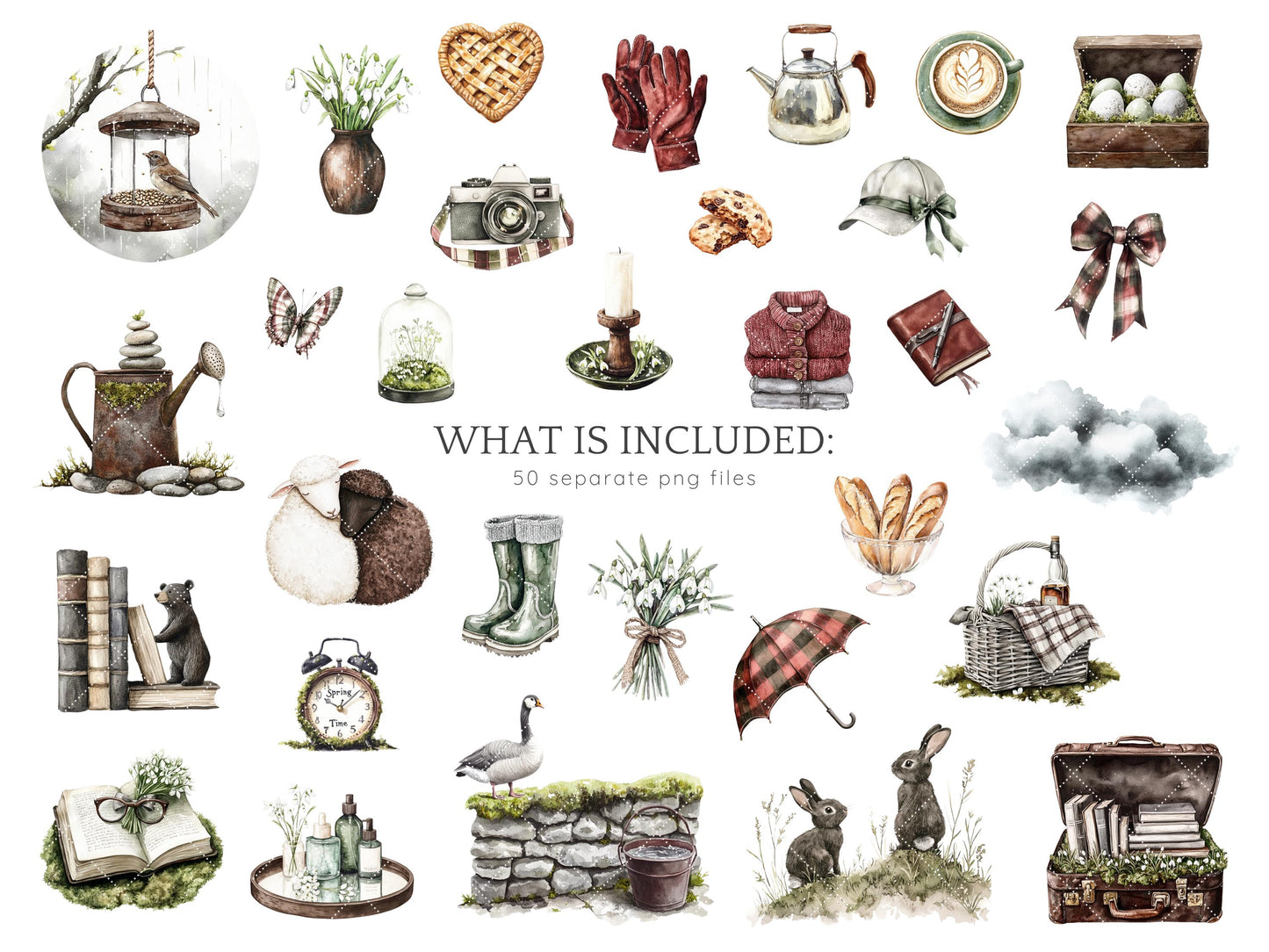 Early Spring - Clipart, Gloomy Cozy, Moody Cute Spring | 50 PNG
