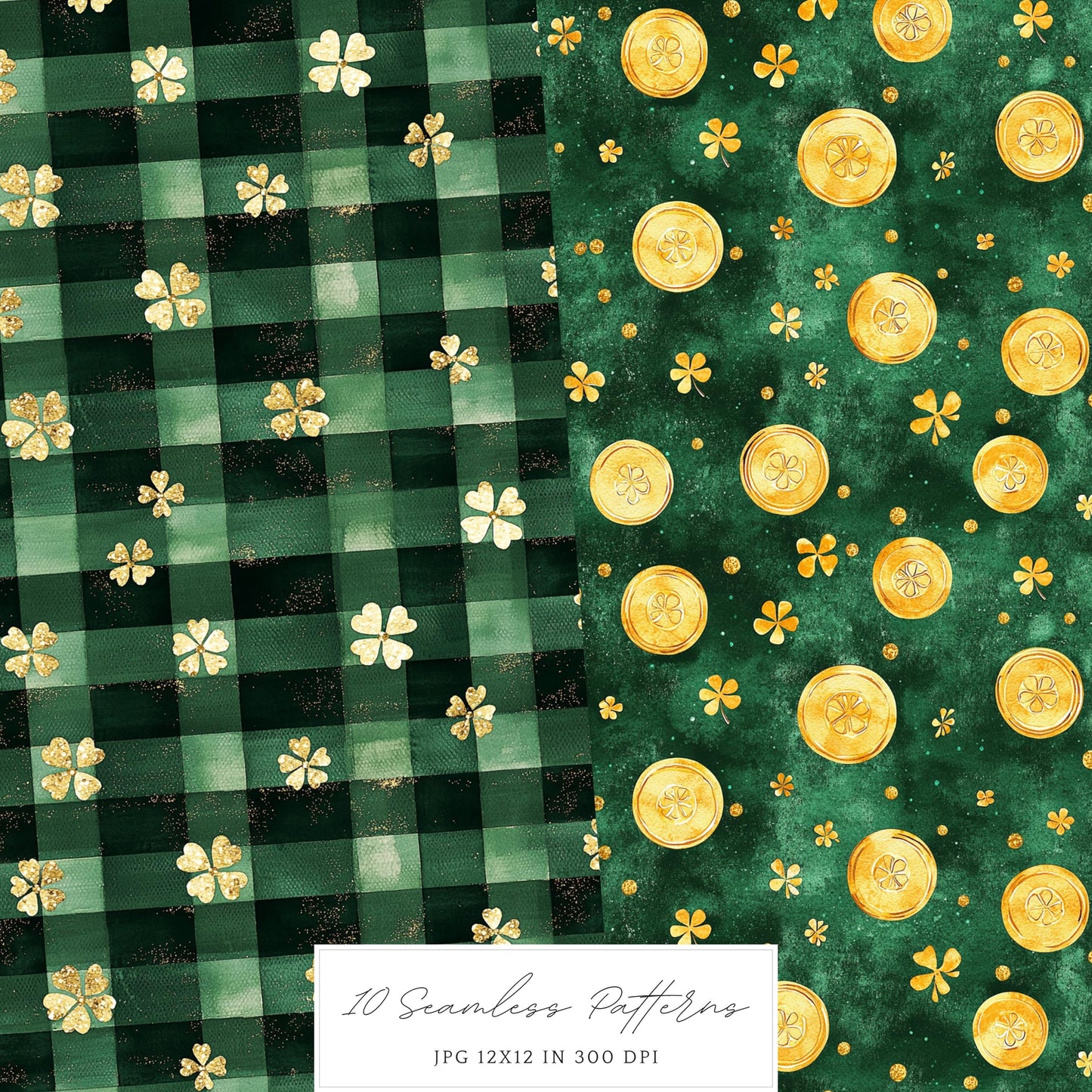 Shamrock Party - Seamless Patterns, St. Patrick's Day, Floral | 10 JPEG