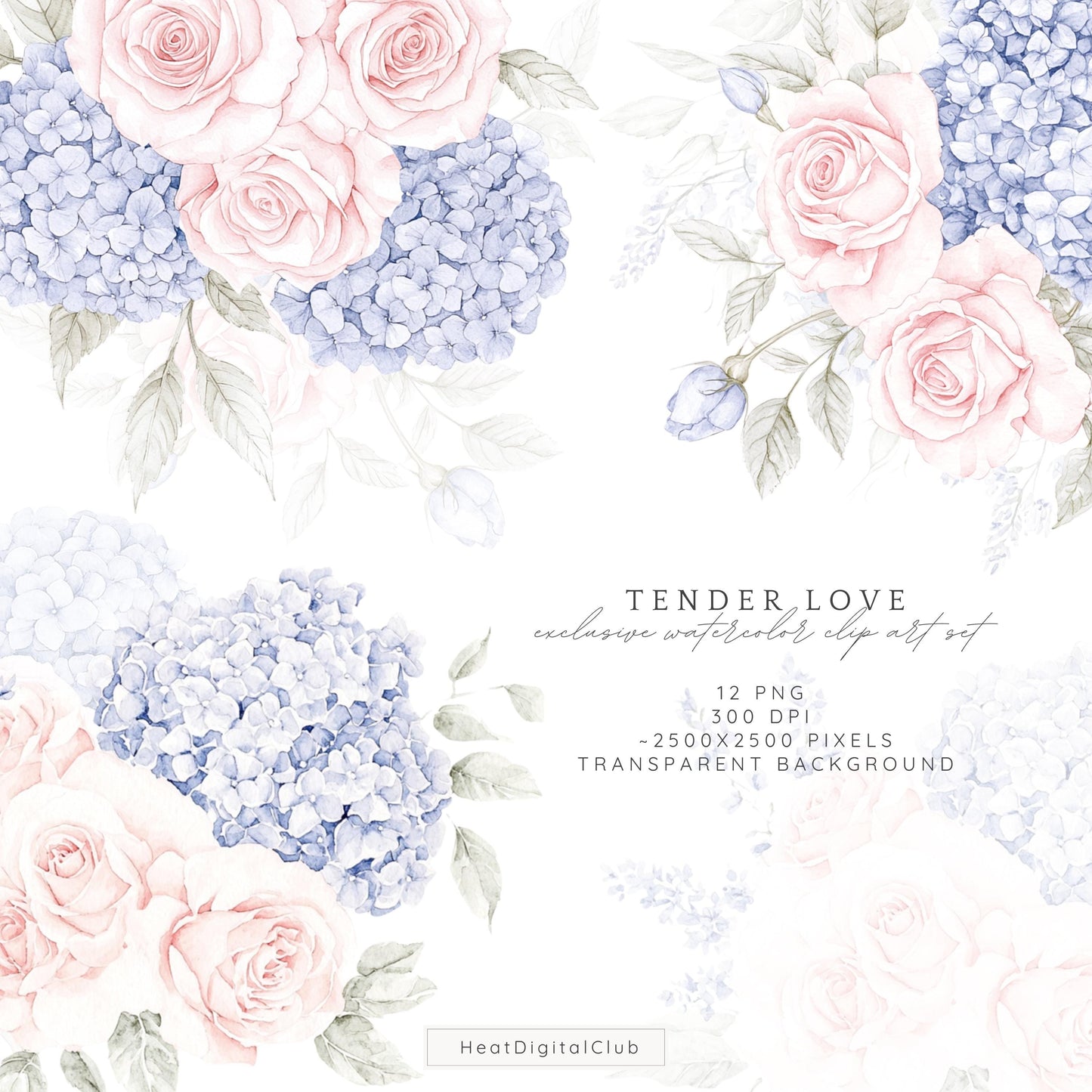 Tender Love - Valentines Day Floral Arrangements, Pink Roses, Grandmillennial | 12 PNG
