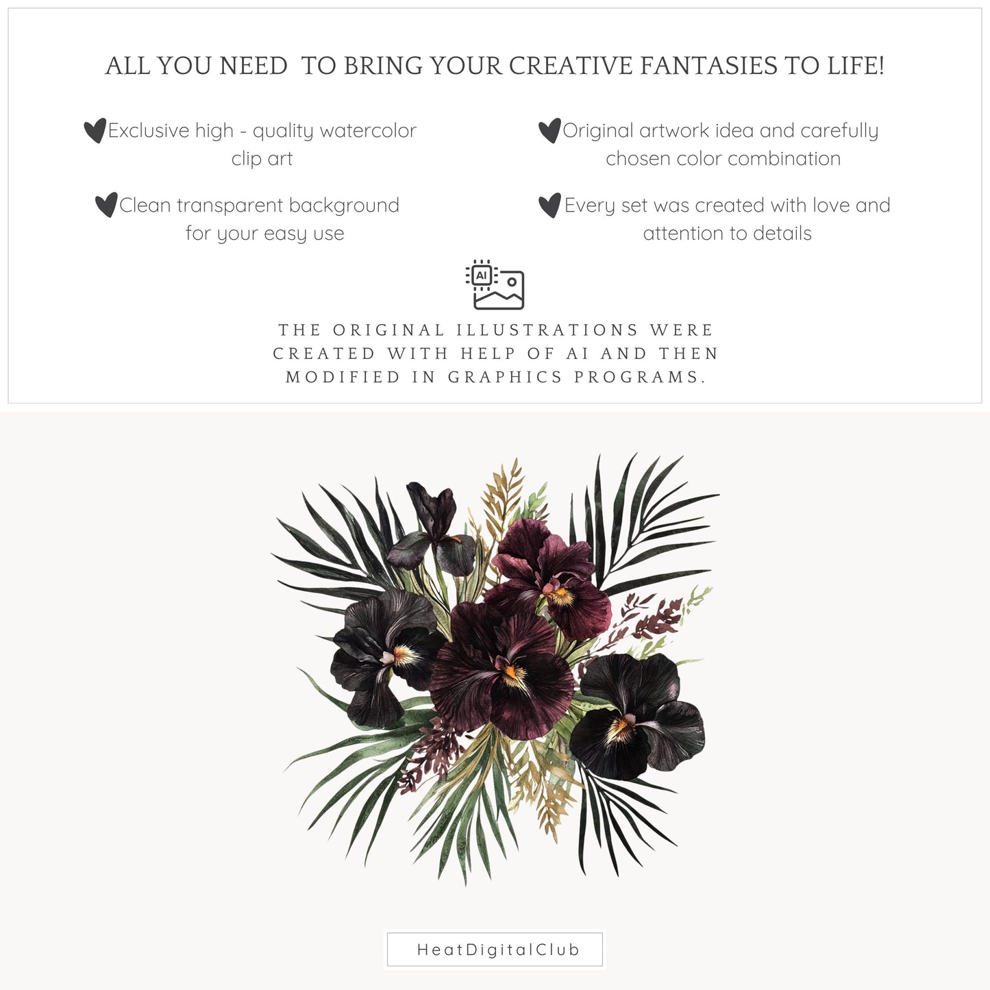 Gothic Summer - Floral Arrangements, Moody Botanical Clipart | 14 PNG