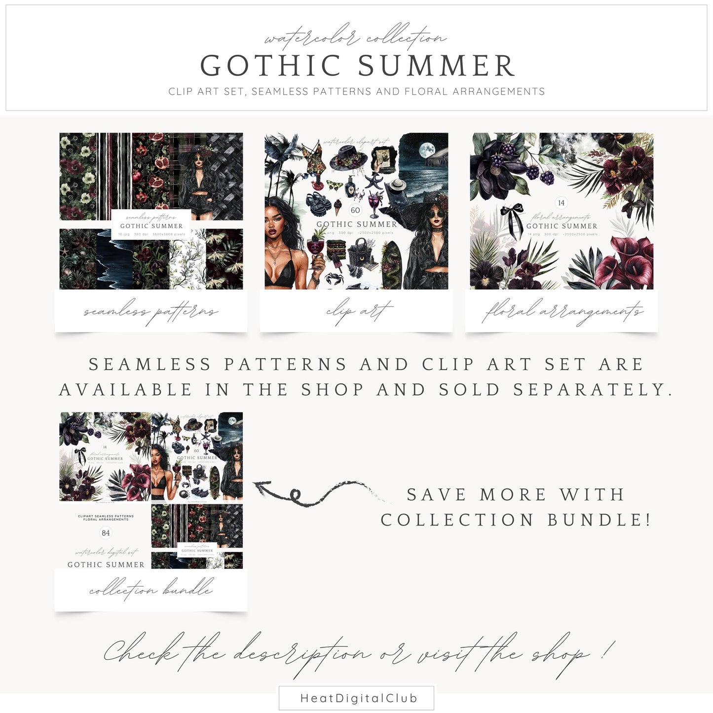 Gothic Summer - Floral Arrangements, Moody Botanical Clipart | 14 PNG