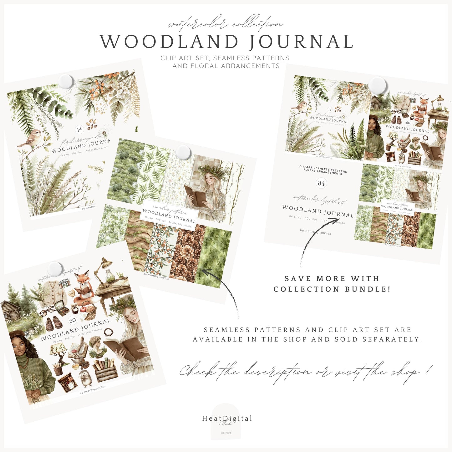 Woodland Journal - Floral Arrangements, Botanical Forest Herbs | 14 PNG