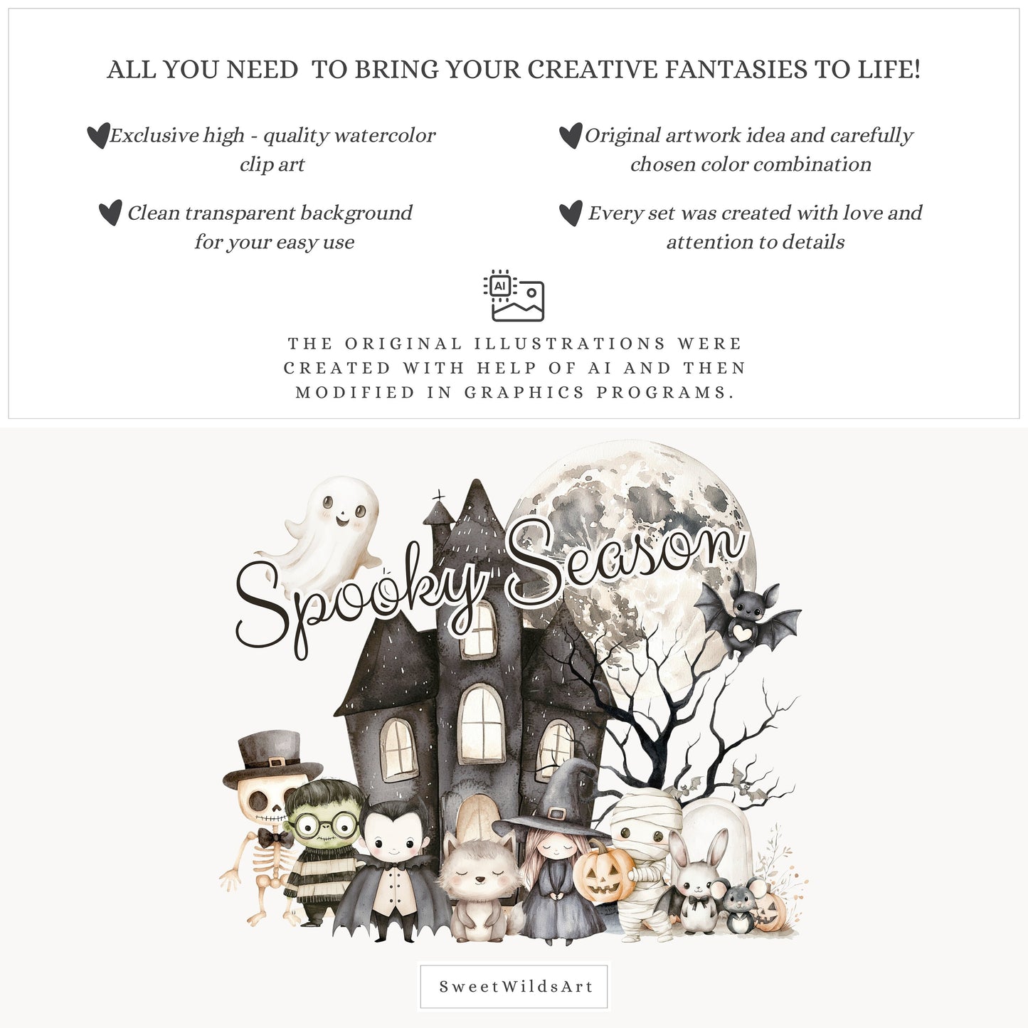 Neutral Hallow - Cute Halloween Clipart, Pastel Spooky, Pumpkin, Little Ghost | 40 PNG