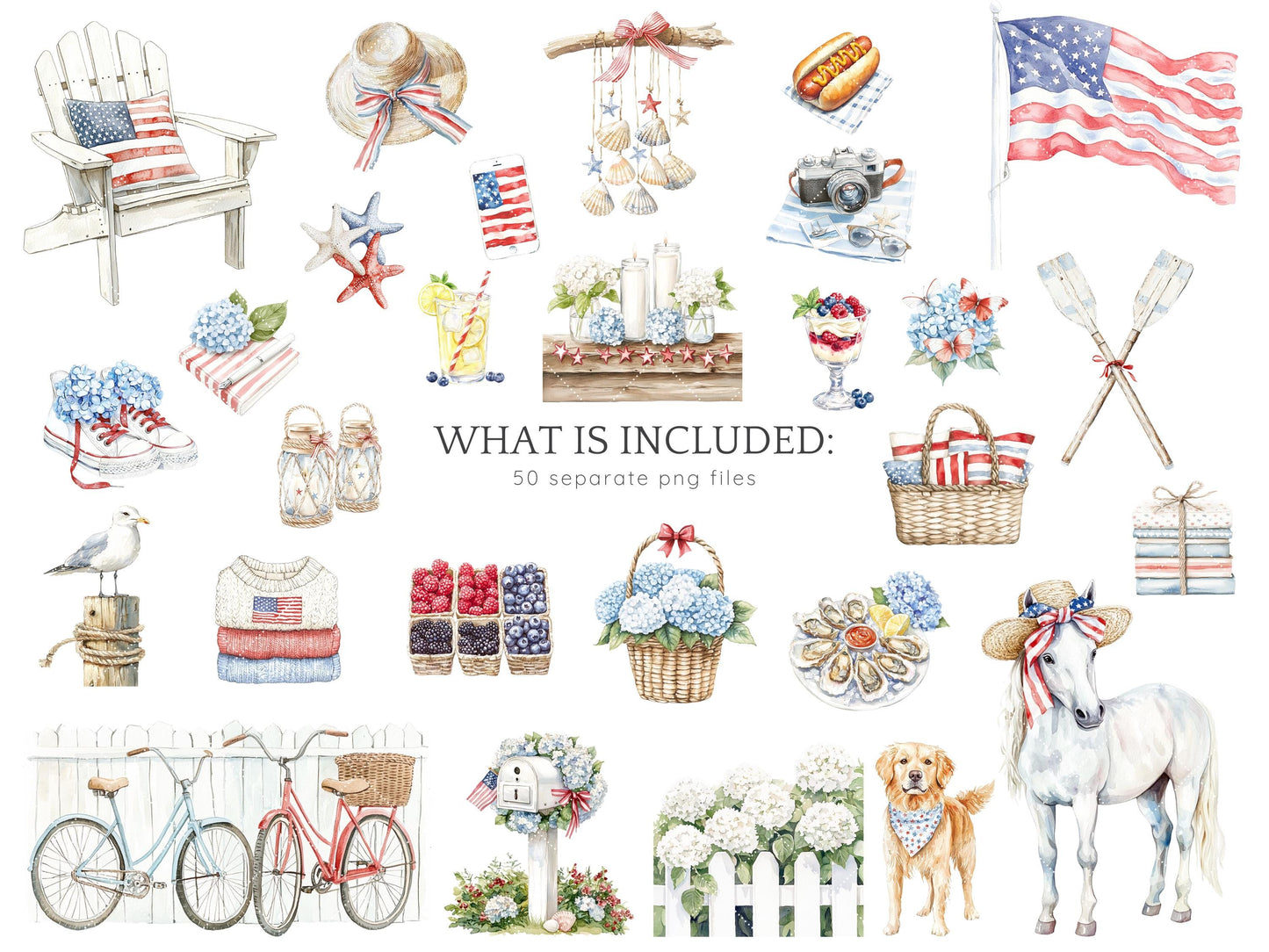 Hello July - Independence Day Clipart, 4th of July, Patriotic | 50 PNG