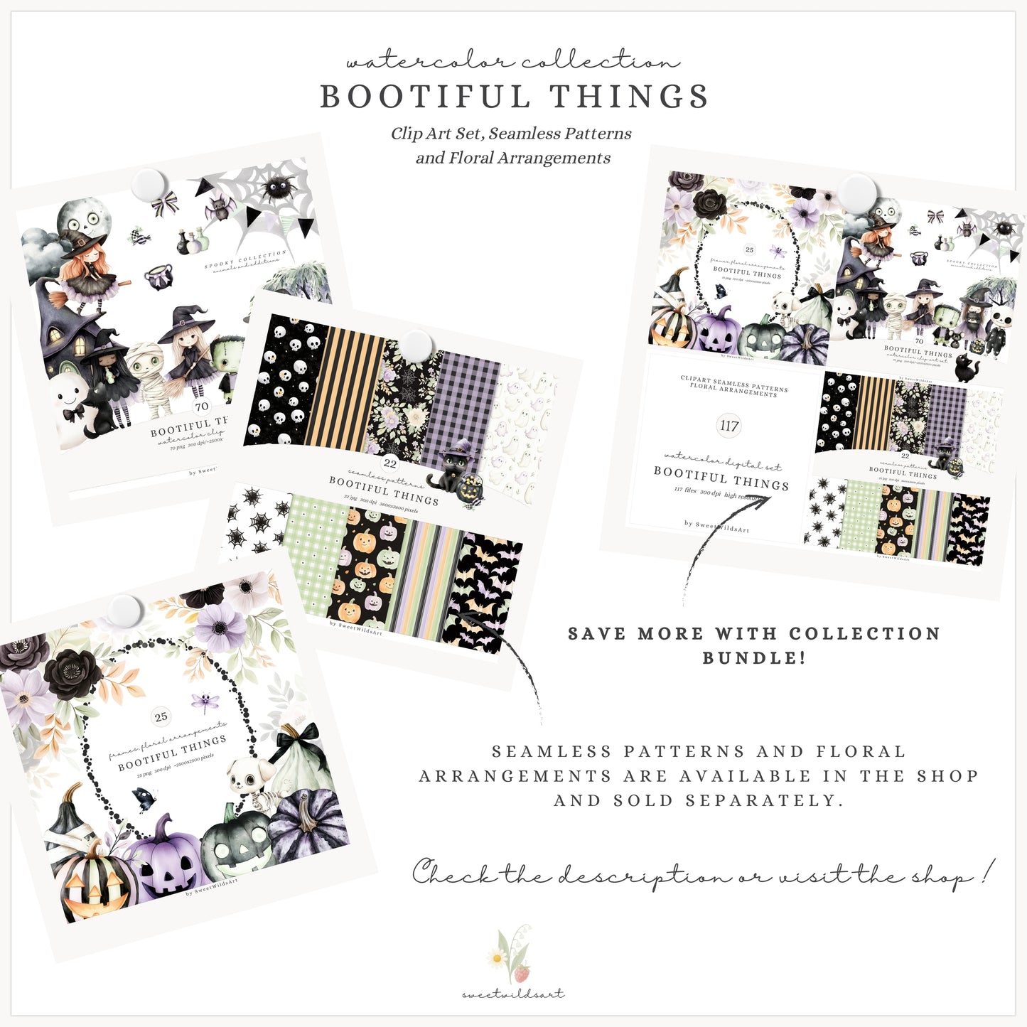 Bootiful Things - Cute Halloween Clipart, Spooky, Witch , Ghosts, Mummy | 70 PNG