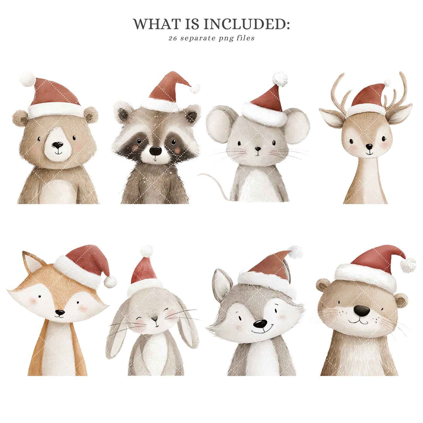 Christmas Portraits - Cute Animals, Baby Shower, Winter Nursery | 26 PNG