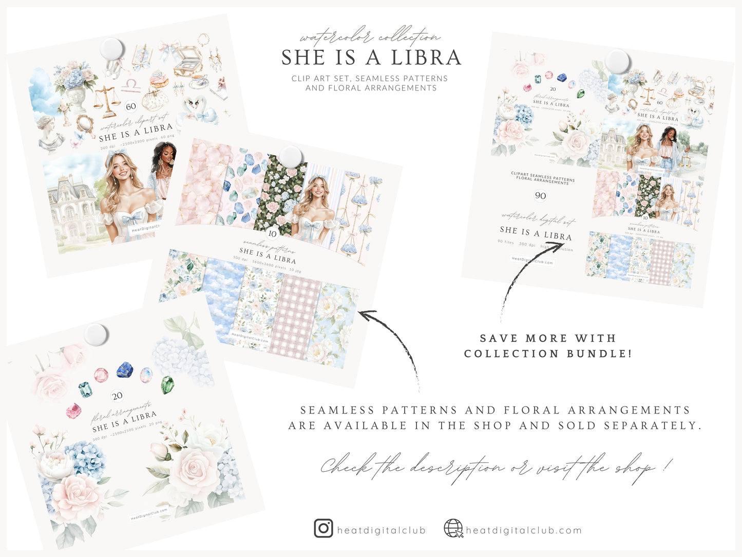 She is a Libra - Watercolor Clipart, Zodiac, Balance Scales, Feminine Zodiac, Astrology | 60 PNG