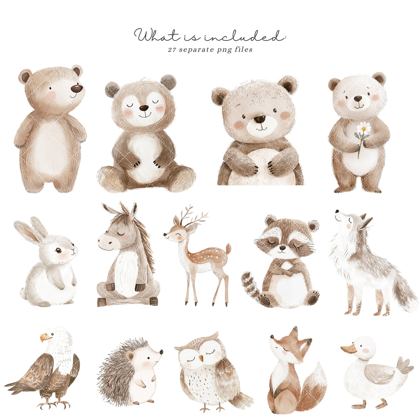 Baby Bear and His Friends - Woodland Animals, Cute Baby Bear, Nursery | 27 PNG
