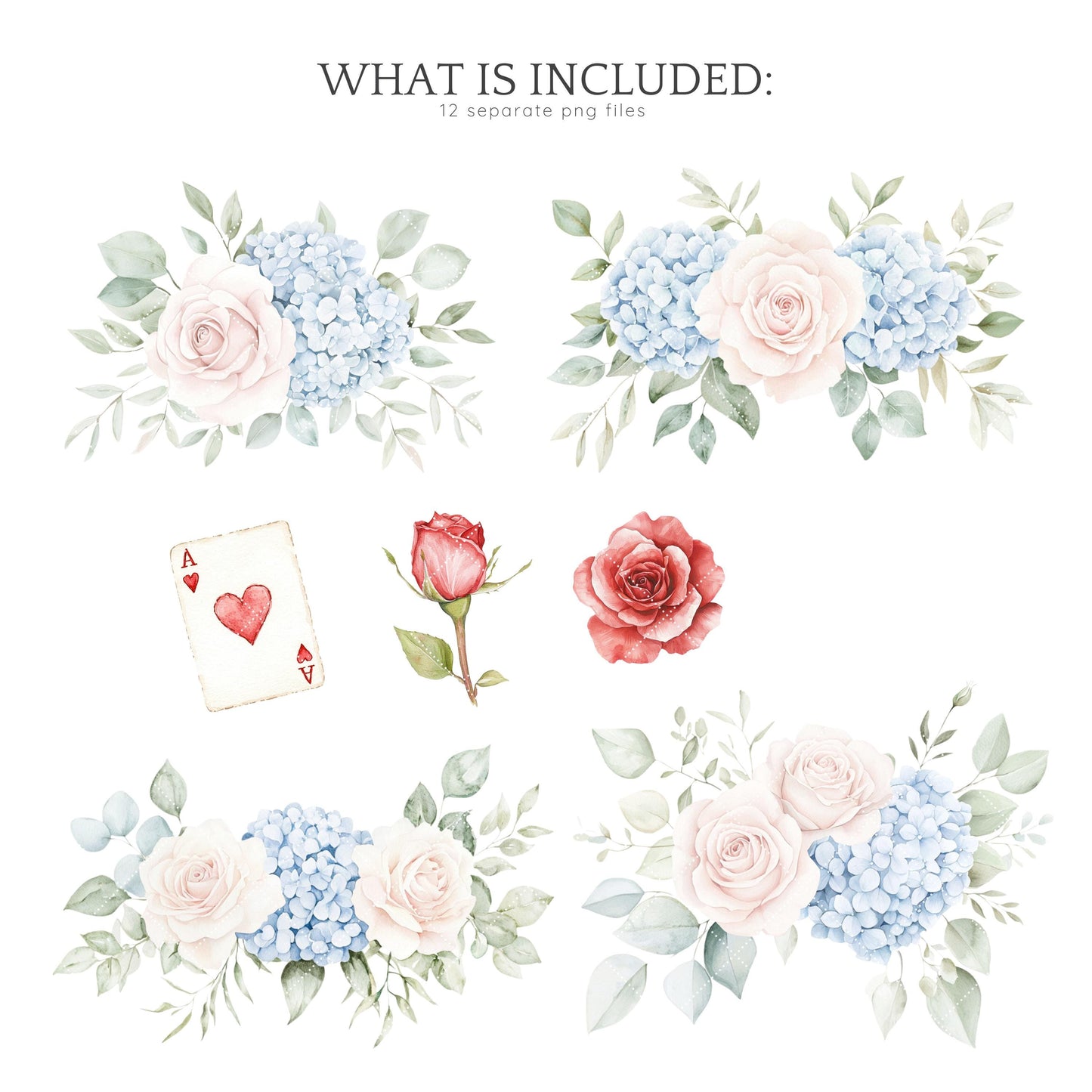 Modern Alice - Floral Arrangements Clipart, Pink Roses, Hydrangea | 12 PNG