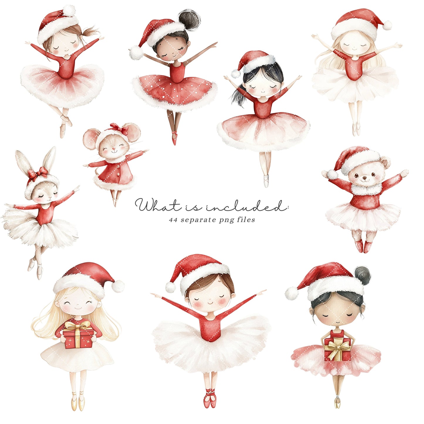 Holiday Ballerina - Cute Xmas Ballet, Christmas Flowers Clipart, Winter Ballerina | 44 PNG