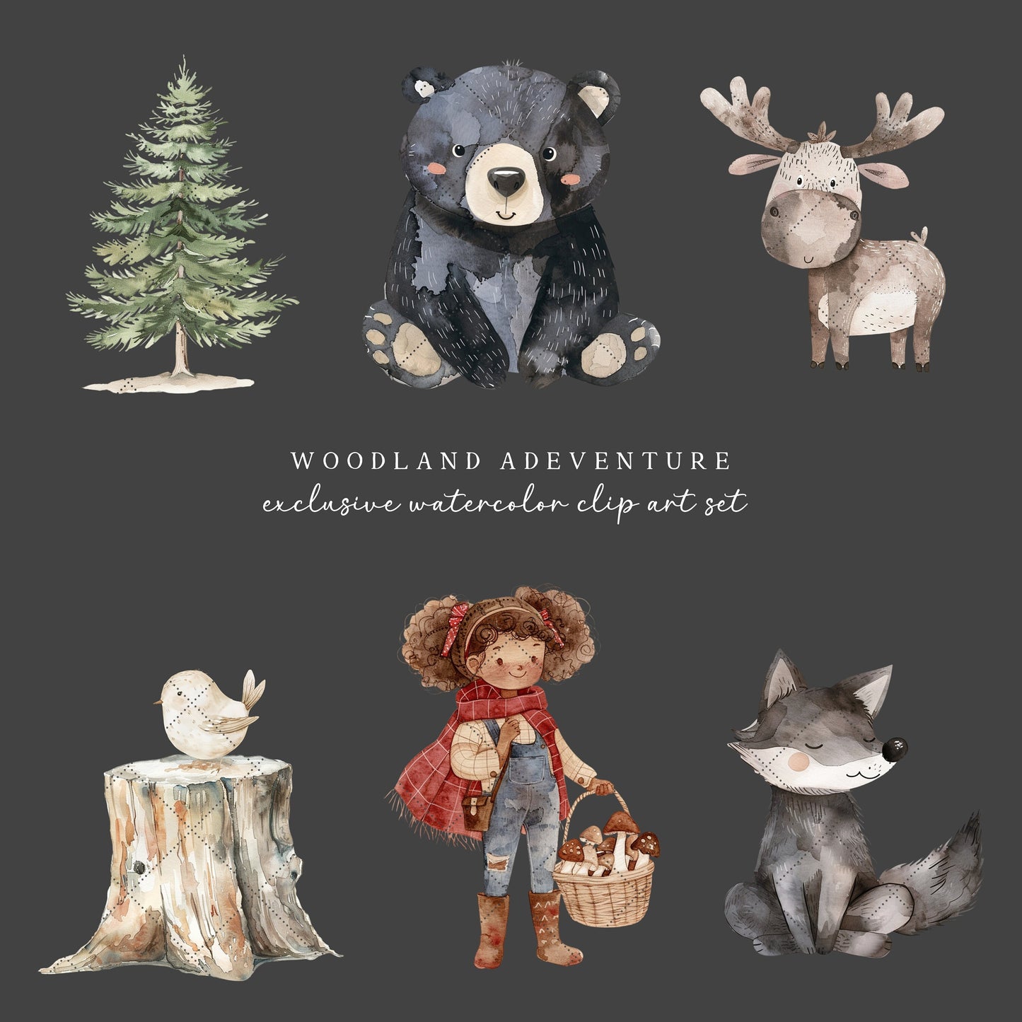 Woodland Adventure - Cute Animals Clipart, Baby Shower, Nursery, Boho Forest | 50 PNG