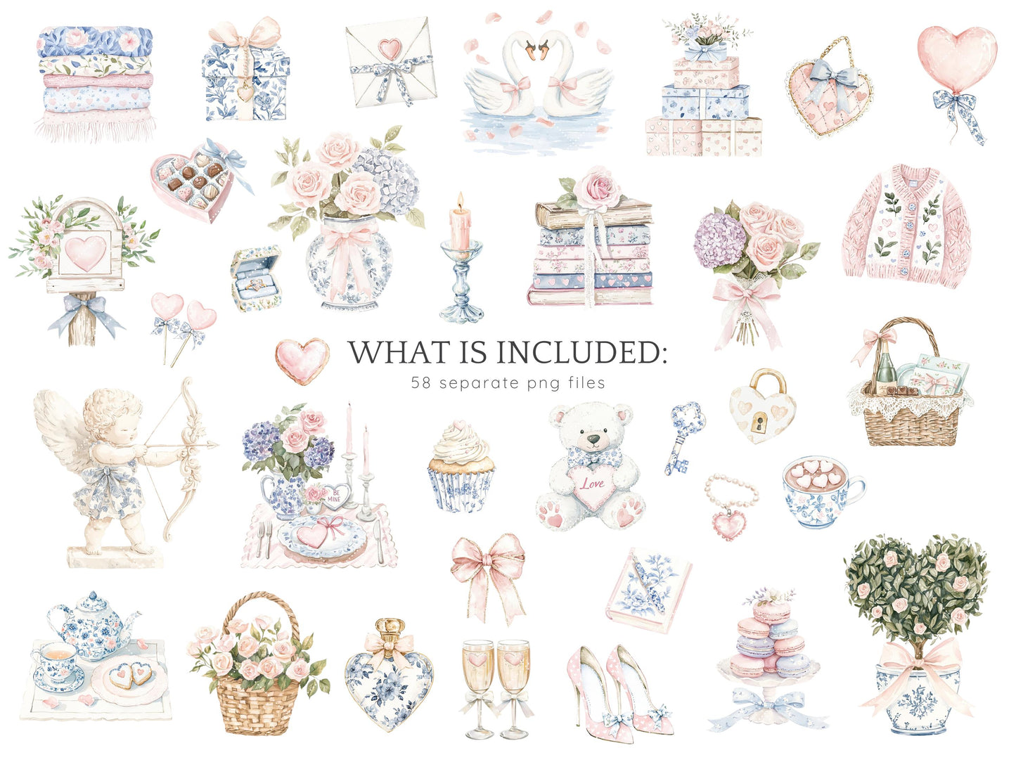 Tender Love - Grandmillennial Valentines Day Clipart, Elegant | 58 PNG
