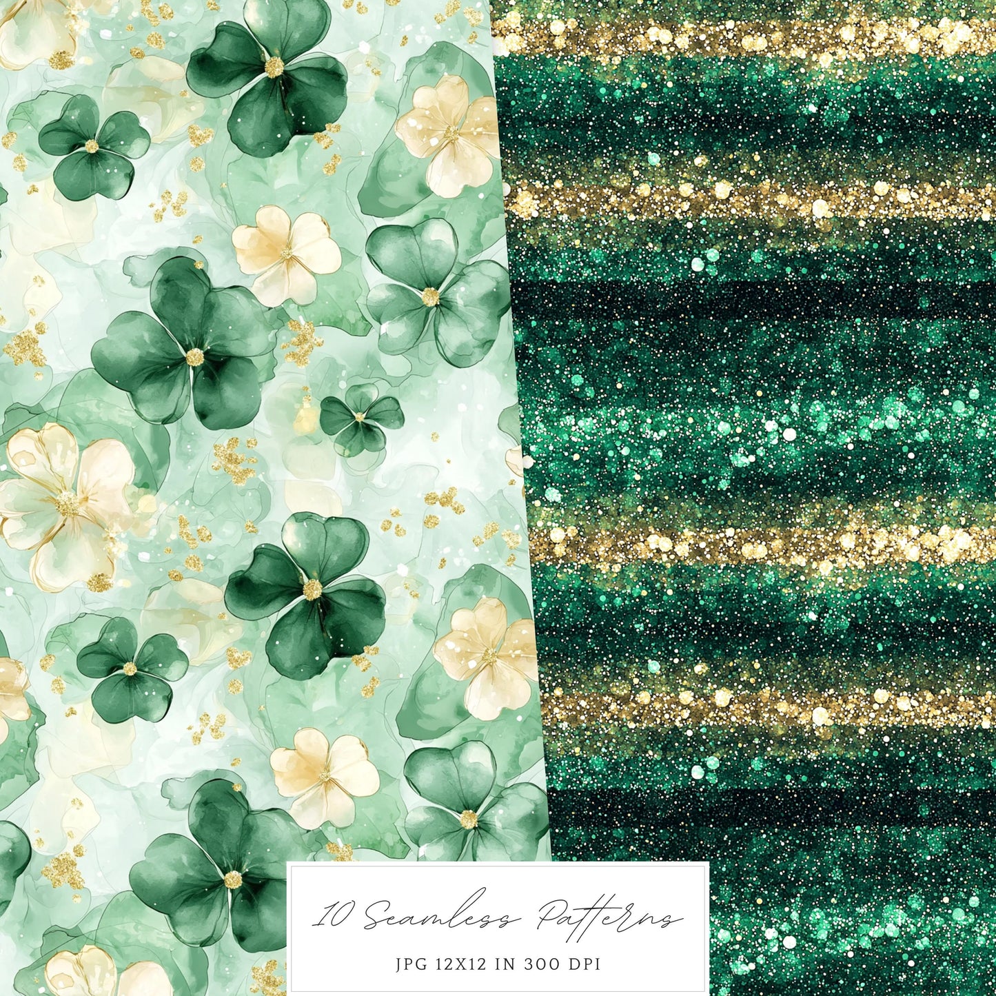 Shamrock Party - Seamless Patterns, St. Patrick's Day, Floral | 10 JPEG