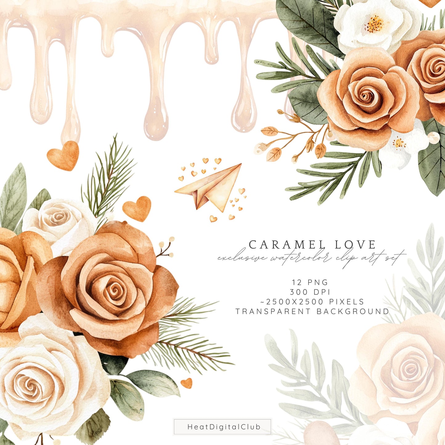 Caramel Love - Valentines Day Floral Arrangements ClipArt, Rose | 12 PNG