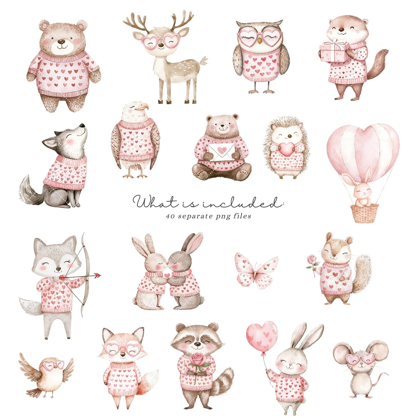 Woodland Valentines - Woodland in Love, Baby Animal Clipart, Cute Baby Shower | 40 PNG