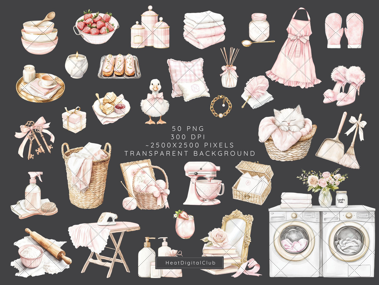 Spring Home - Cozy Spring, Pink Clip Art | 50 PNG