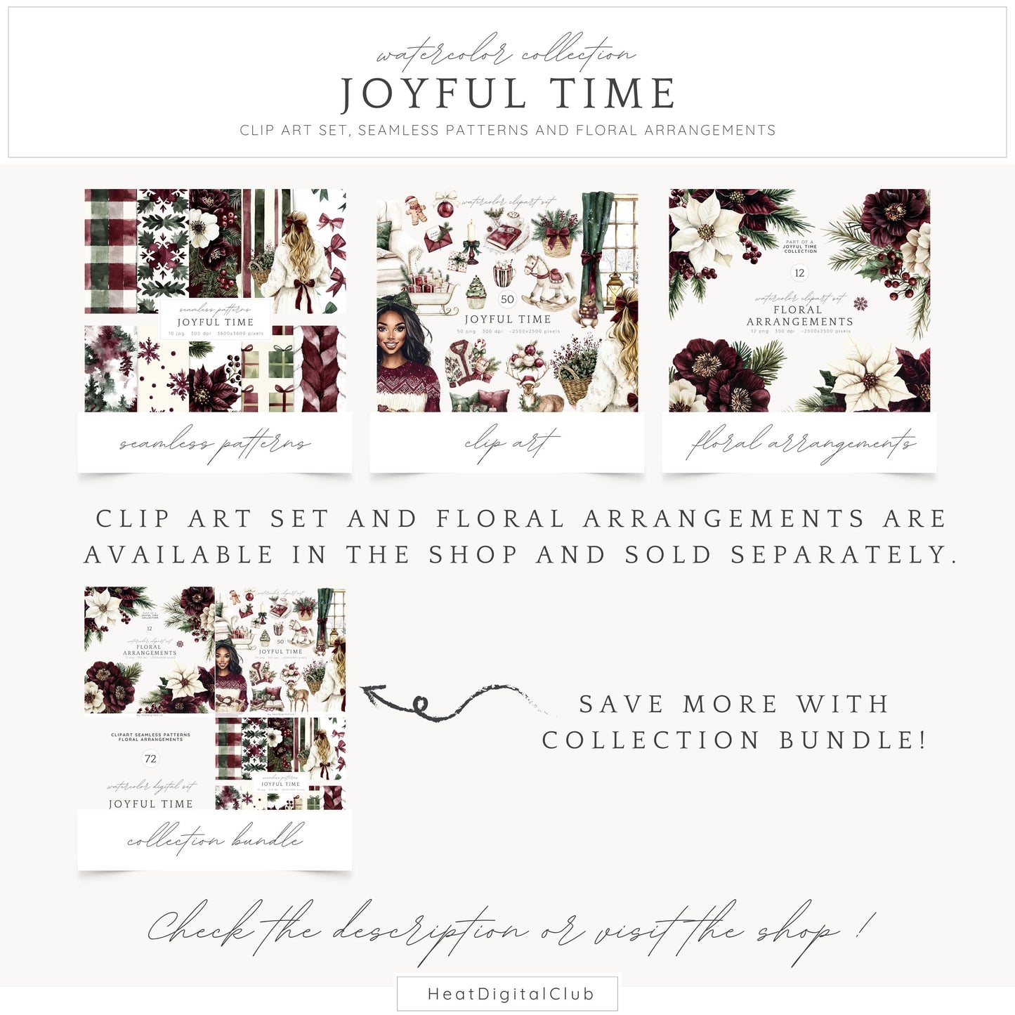 Joyful Time - Seamless Patterns, Winter Rustic, Snowflakes | 10 JPEG