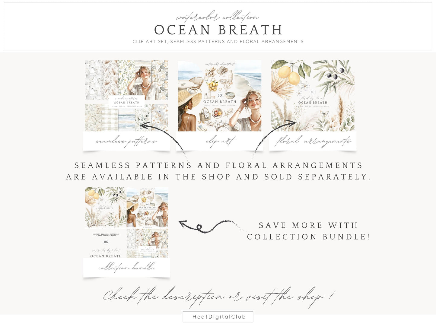 Ocean Breath - Neutral Summer Beach Clipart, Coastal Vacation | 60 PNG