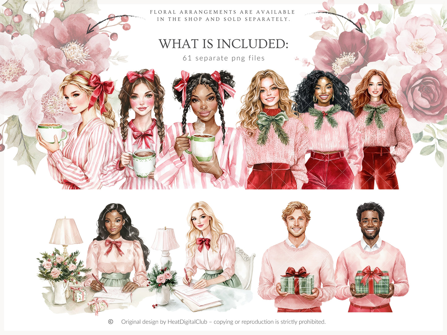 Holiday Embrace - Watercolor Clipart Set, Elegant Cozy Christmas | 61 PNG