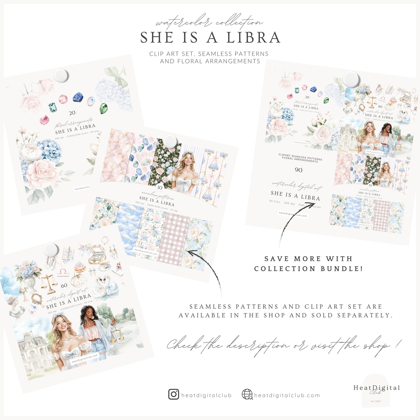 She is a Libra - Floral Arrangements, Zodiac, Elegant Rose & Hydrangea, Gemstones | 20 PNG